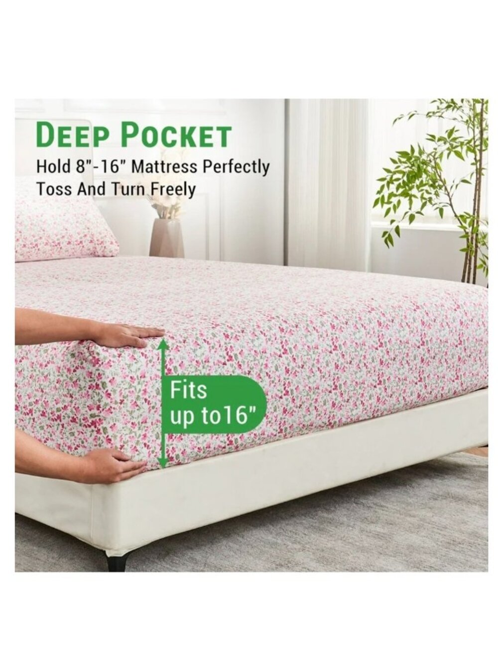 Floral Twin Sheet Set With Deep Pockets Fits 8"-16" Mattress Soft Microfiber Bed